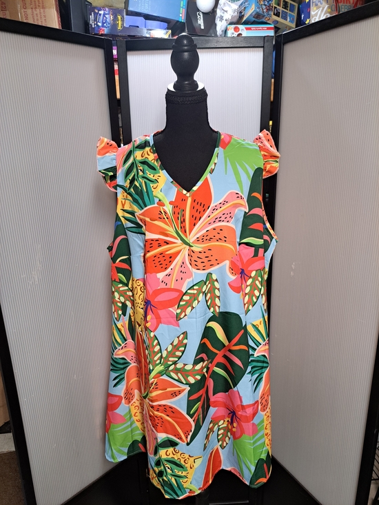 Dresses & Skirts - Vibrant Tropical Floral V-Neck Dress - Multi Color